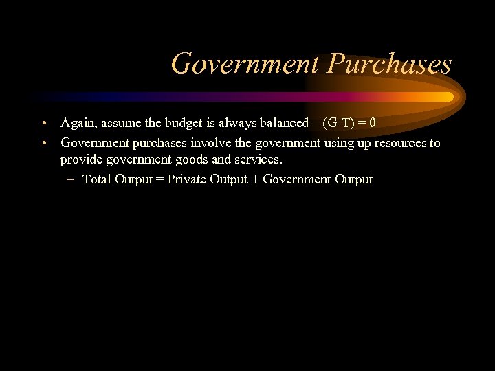 Government Purchases • Again, assume the budget is always balanced – (G-T) = 0