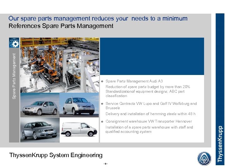 Spare Parts Management Our spare parts management reduces your needs to a minimum References