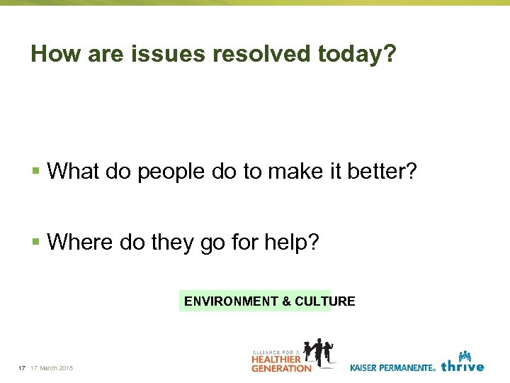How are issues resolved today? § What do people do to make it better?