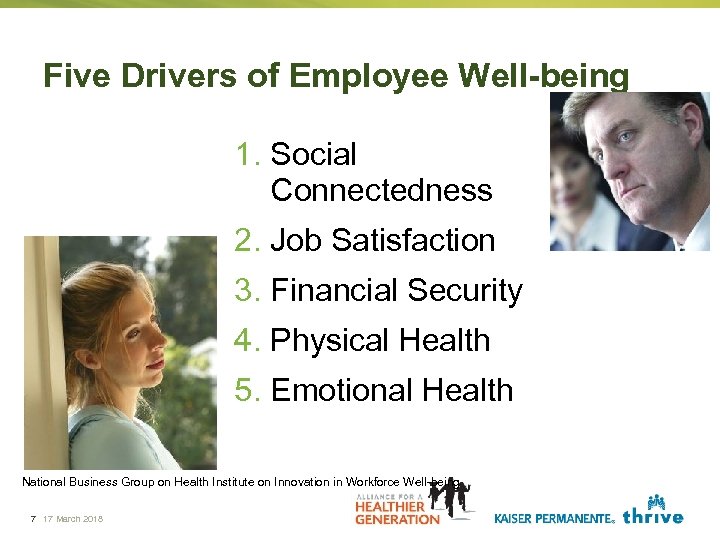 Five Drivers of Employee Well-being 1. Social Connectedness 2. Job Satisfaction 3. Financial Security