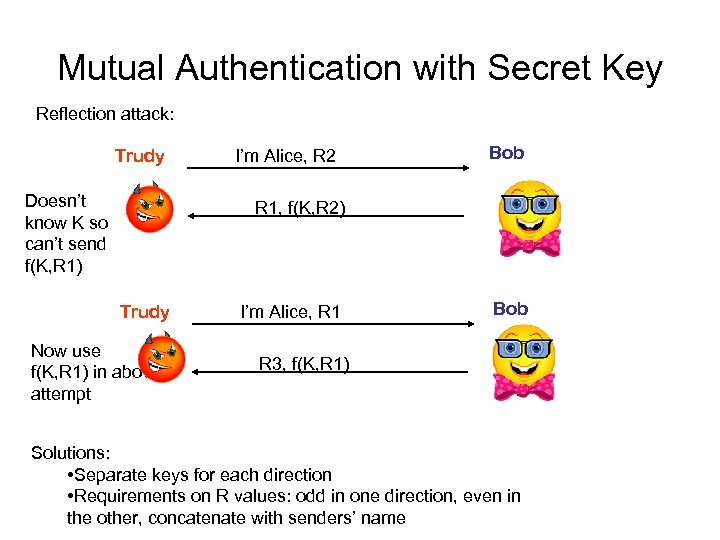 Mutual Authentication with Secret Key Reflection attack: Trudy Doesn’t know K so can’t send
