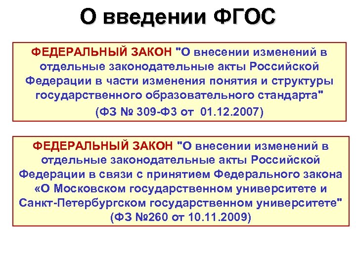 О введении ФГОС ФЕДЕРАЛЬНЫЙ ЗАКОН 