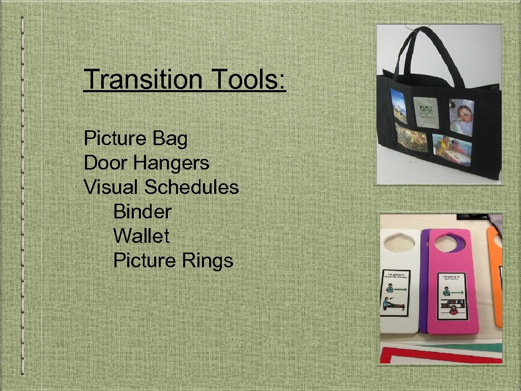 Transition Tools: Picture Bag Door Hangers Visual Schedules Binder Wallet Picture Rings 
