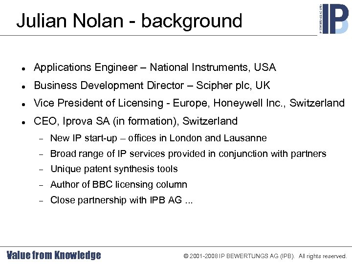 Julian Nolan - background Applications Engineer – National Instruments, USA Business Development Director –