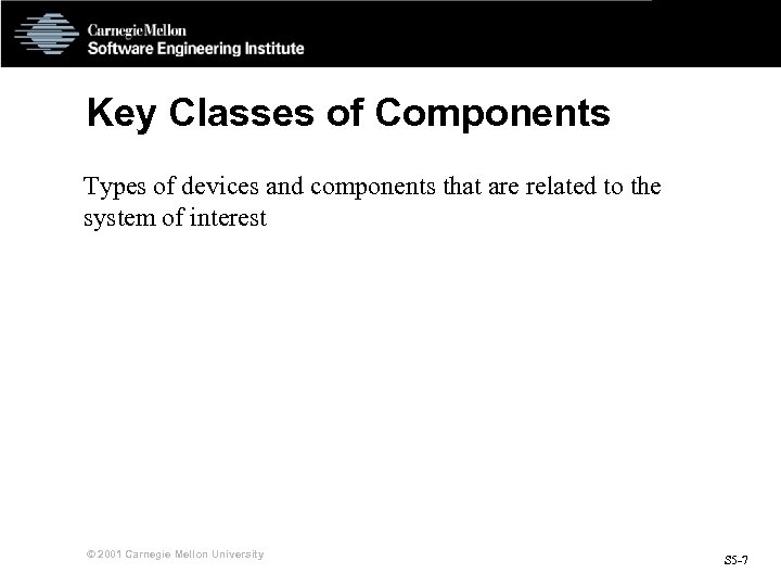 Key Classes of Components Types of devices and components that are related to the