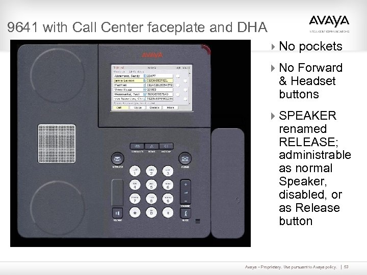 9641 with Call Center faceplate and DHA 4 No pockets 4 No Forward &