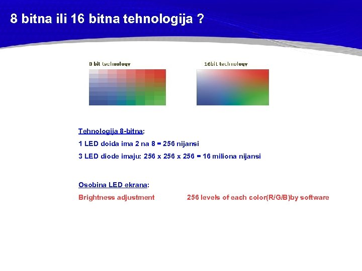 8 bitna ili 16 bitna tehnologija ? Tehnologija 8 -bitna: 1 LED doida ima