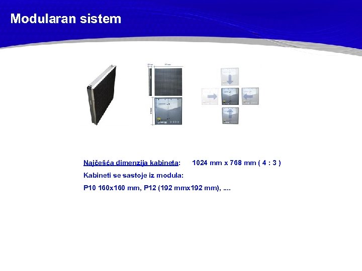 Modularan sistem Najčešća dimenzija kabineta: 1024 mm x 768 mm ( 4 : 3
