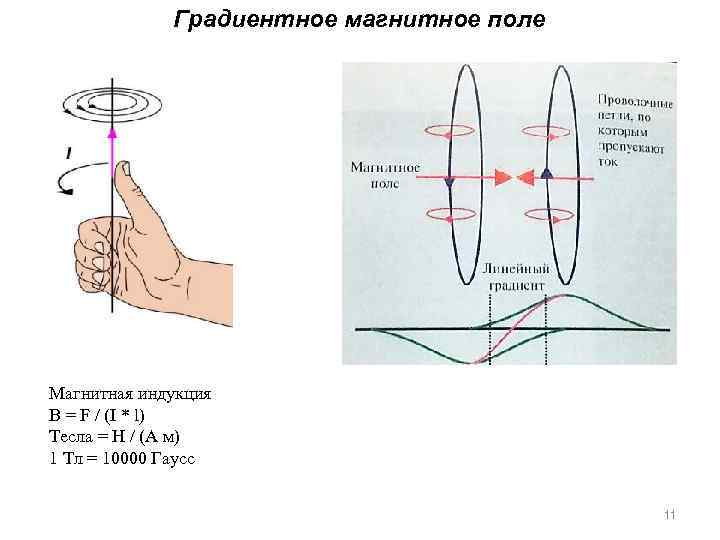 Градиентное магнитное поле Магнитная индукция В = F / (I * l) Тесла =