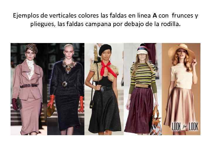 Ejemplos de verticales colores las faldas en linea A con frunces y pliegues, las
