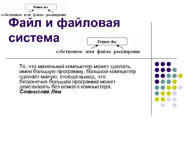 Файл и файловая система То, что маленький компьютер может сделать, имея большую программу, большой
