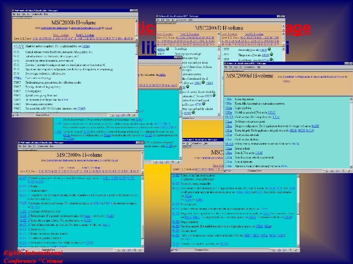 The Mathematics Classification Page MSC 2000 libraries H-volumi Eighth International Conference "Crimea 