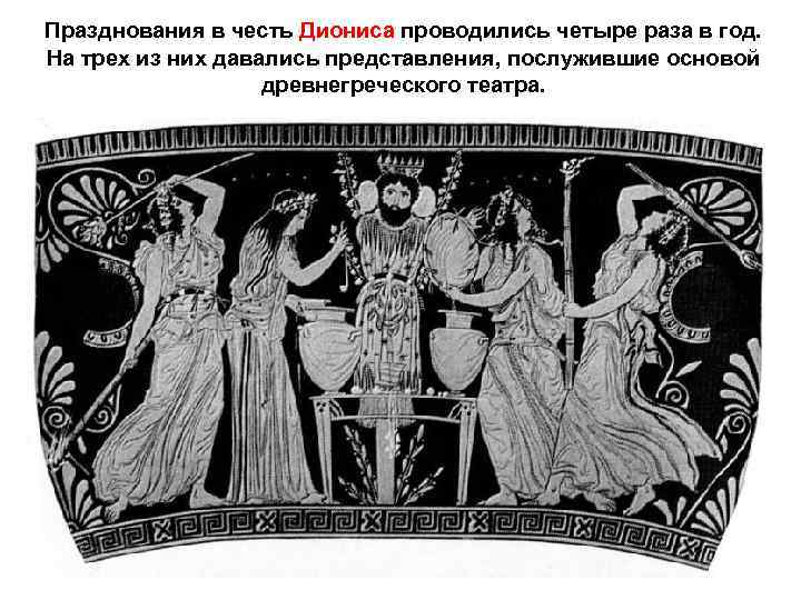 Празднования в честь Диониса проводились четыре раза в год. На трех из них давались