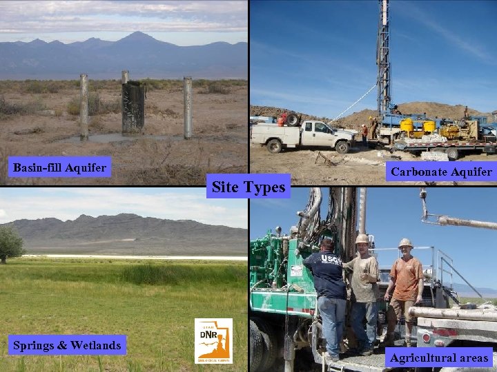 Site types Basin-fill Aquifer Site Types Springs & Wetlands Carbonate Aquifer Agricultural areas 