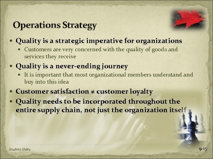 Operations Strategy Quality is a strategic imperative for organizations Customers are very concerned with