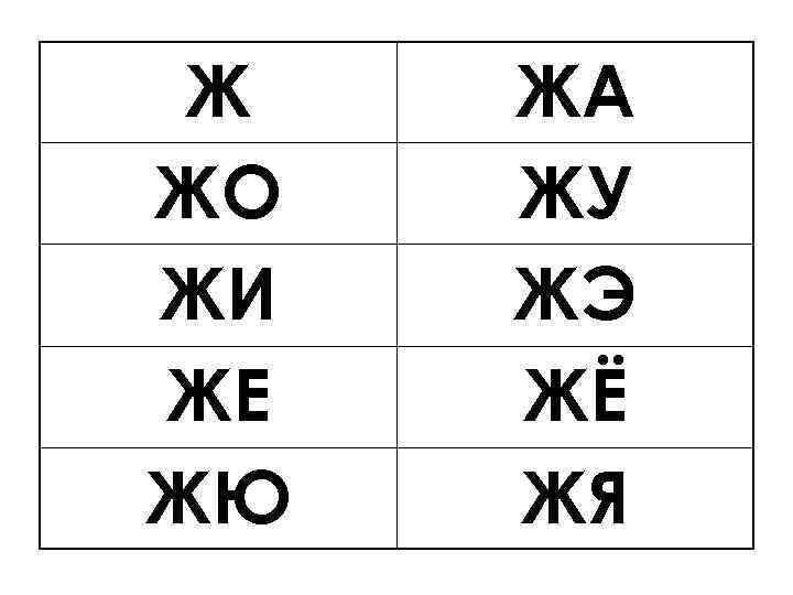Ж ЖО ЖИ ЖЕ ЖЮ ЖА ЖУ ЖЭ ЖЁ ЖЯ 