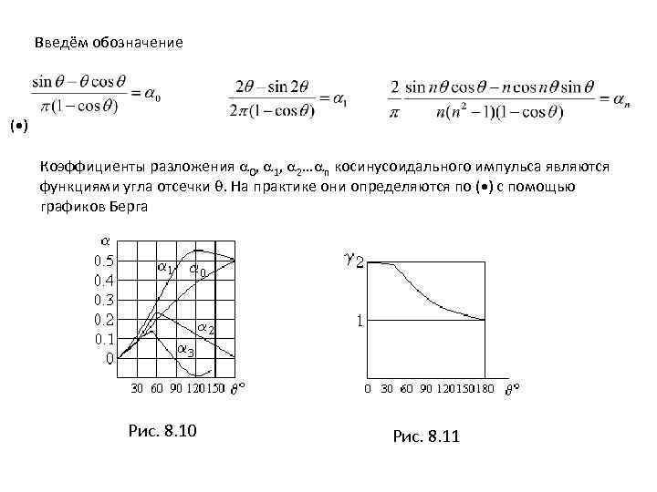 Введём обозначение ( ) Коэффициенты разложения 0, 1, 2… n косинусоидального импульса являются функциями