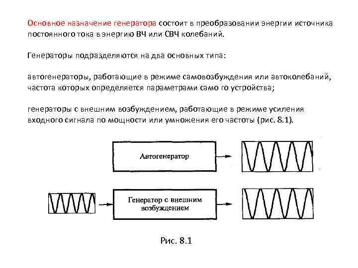 Основное назначение генератора состоит в преобразовании энергии источника постоянного тока в энергию ВЧ или