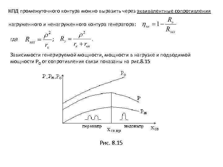 КПД промежуточного контура можно выразить через эквивалентные сопротивления нагруженного и ненагруженного контура генератора: где