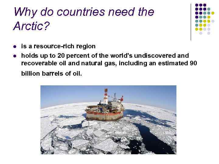 Why do countries need the Arctic? l l is a resource-rich region holds up