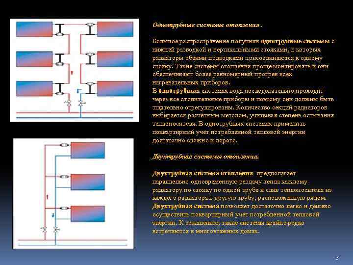 Однотрубные системы отопления. Большое распространение получили однотрубные системы с нижней разводкой и вертикальными стояками,