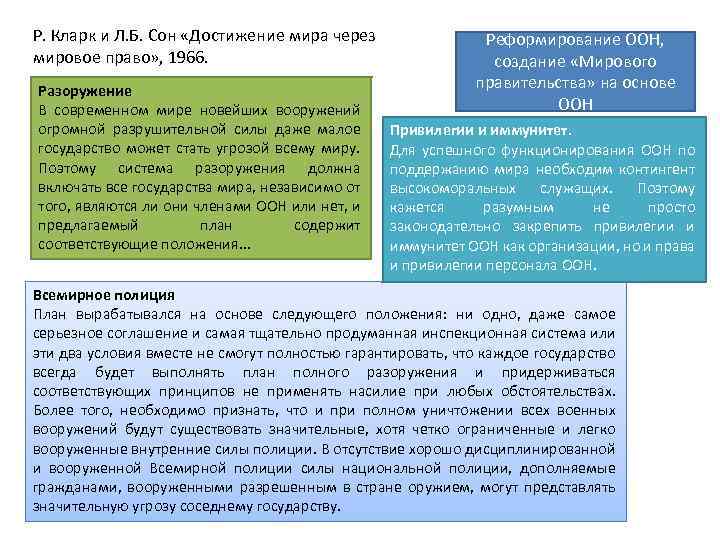 Р. Кларк и Л. Б. Сон «Достижение мира через мировое право» , 1966. Разоружение