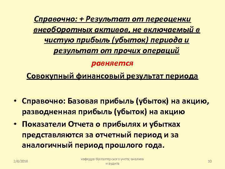 Справочно: + Результат от переоценки внеоборотных активов, не включаемый в чистую прибыль (убыток) периода