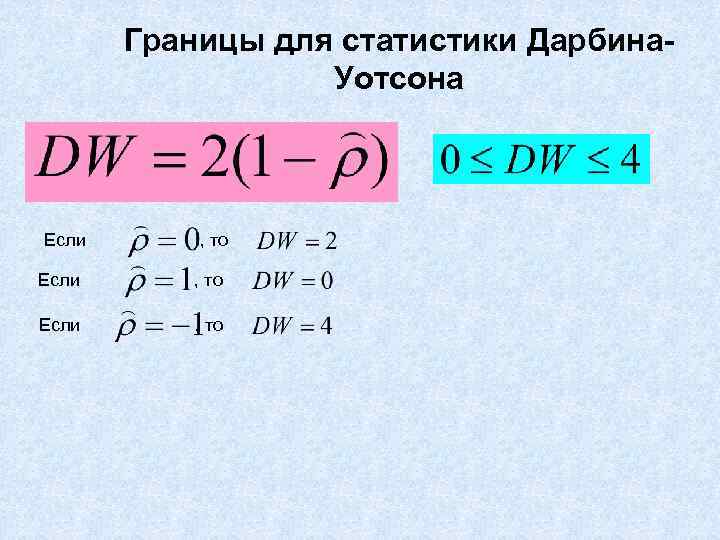 Границы для статистики Дарбина. Уотсона Если , то 