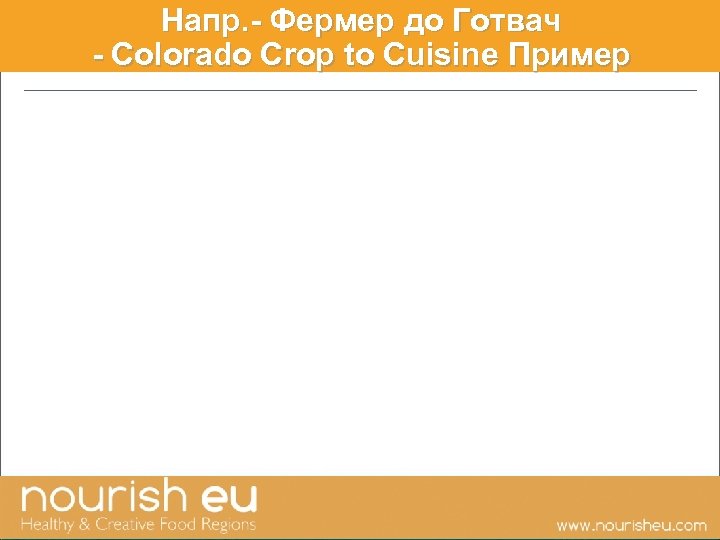 Напр. - Фермер до Готвач - Colorado Crop to Cuisine Пример 