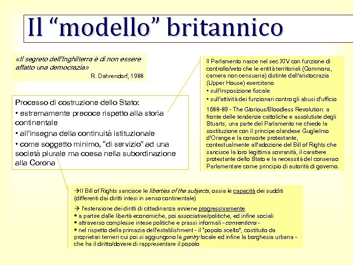 Il “modello” britannico «Il segreto dell’Inghilterra è di non essere affatto una democrazia» R.