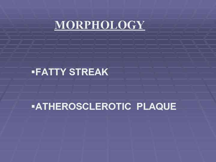 MORPHOLOGY §FATTY STREAK §ATHEROSCLEROTIC PLAQUE 