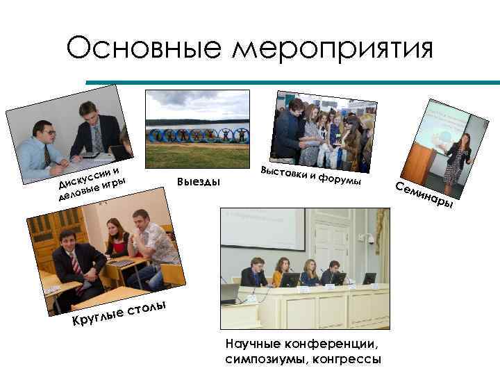 Основные мероприятия ии усси ры к Дис ые иг в дело К т глые