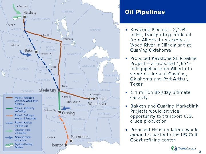 Oil Pipelines • Keystone Pipeline - 2, 154 miles, transporting crude oil from Alberta