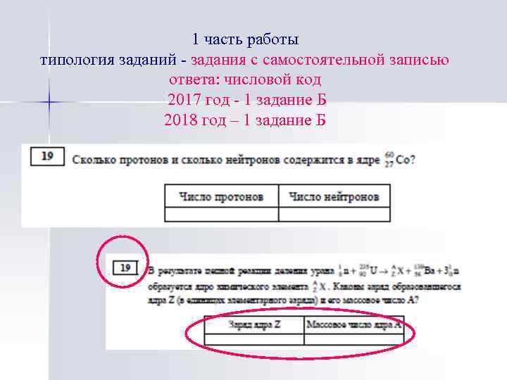 1 часть работы типология заданий - задания с самостоятельной записью ответа: числовой код 2017