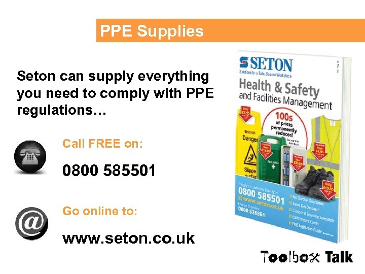 PPE Supplies Seton can supply everything you need to comply with PPE regulations… Call