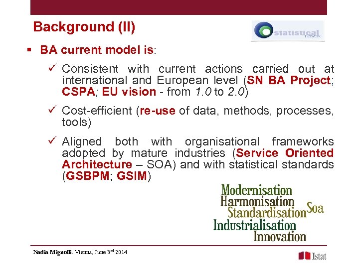 Background (II) § BA current model is: ü Consistent with current actions carried out