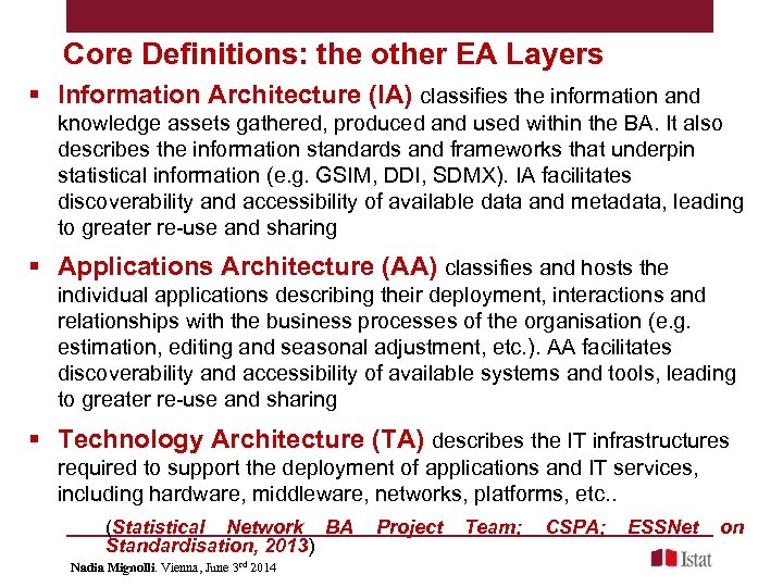 Core Definitions: the other EA Layers § Information Architecture (IA) classifies the information and