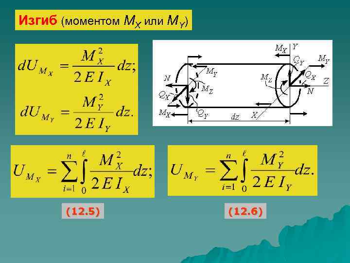 Изгиб (моментом МX или МY) (12. 5) (12. 6) 