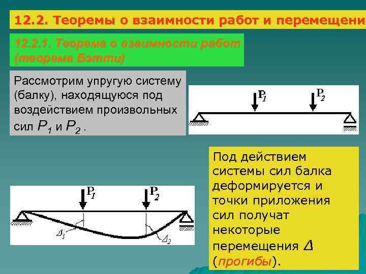 12. 2. Теоремы о взаимности работ и перемещений перемещени 12. 2. 1. Теорема о