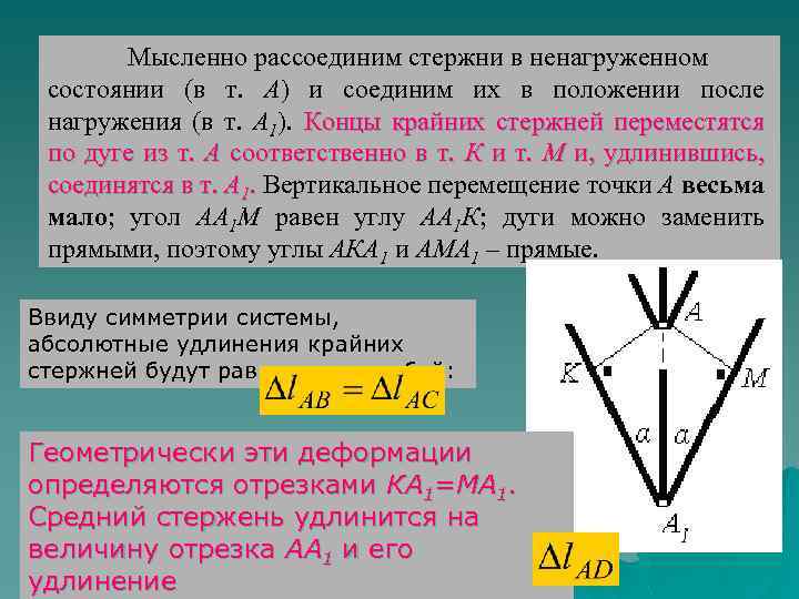 Мысленно рассоединим стержни в ненагруженном состоянии (в т. А) и соединим их в положении