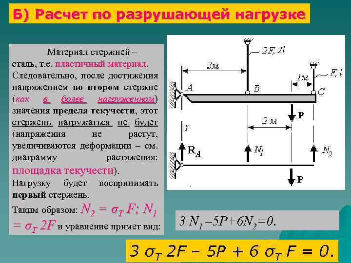 Расчет 13. Разрушающая нагрузка. Прочность статически неопределимой системы. Разрушающая нагрузка стержня. Расчет статически неопределимого стержня.