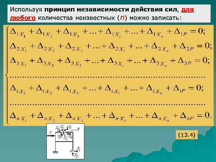 Используя принцип независимости действия сил, для любого количества неизвестных (n) можно записать: (13. 4)