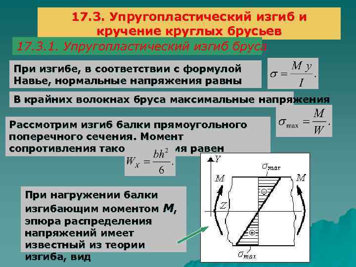 17. 3. Упругопластический изгиб и кручение круглых брусьев 17. 3. 1. Упругопластический изгиб бруса