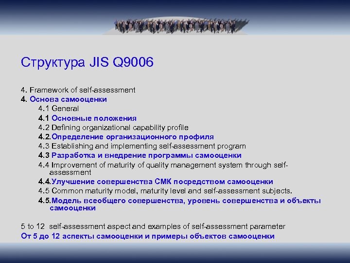 Структура JIS Q 9006 4. Framework of self-assessment 4. Основа самооценки 4. 1 General