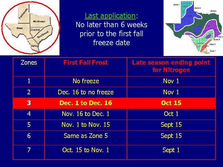 Last application: No later than 6 weeks prior to the first fall freeze date