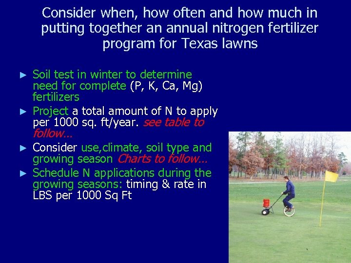 Consider when, how often and how much in putting together an annual nitrogen fertilizer