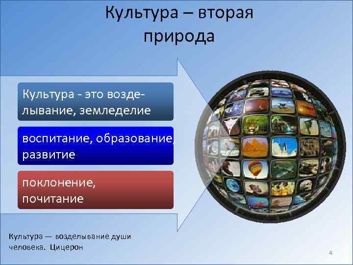 Культура – вторая природа Культура - это возделывание, земледелие воспитание, образование, развитие поклонение, почитание