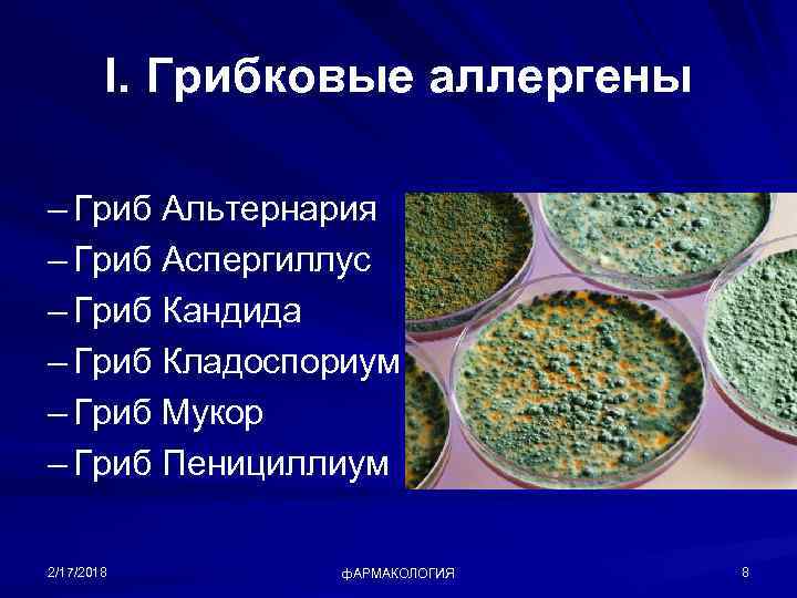 I. Грибковые аллергены – Гриб Альтернария – Гриб Аспергиллус – Гриб Кандида – Гриб