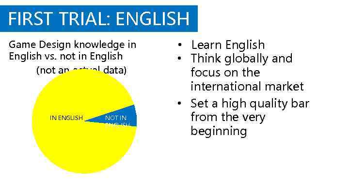 FIRST TRIAL: ENGLISH Game Design knowledge in English vs. not in English (not an