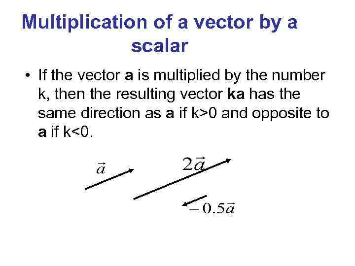 Multiplication of a vector by a scalar • If the vector a is multiplied